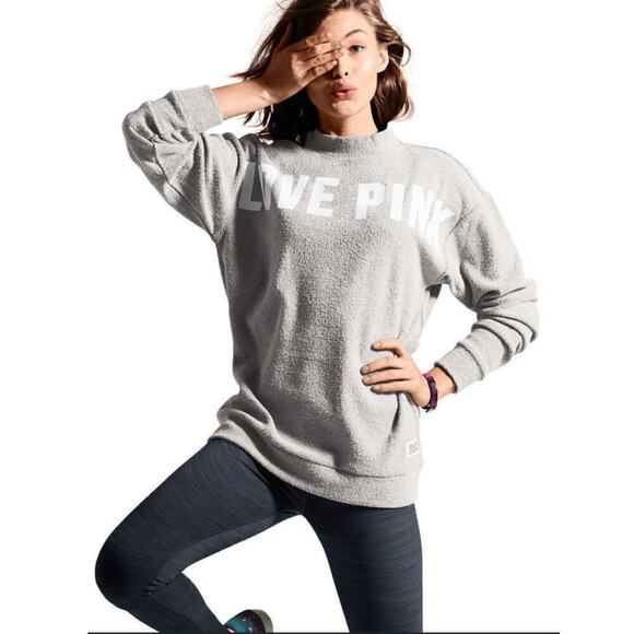 PINK Victoria's Secret Tops - Victoria's Secret PINK Stadium Mock Neck Pullover Sweatshirt Grey Size Medium